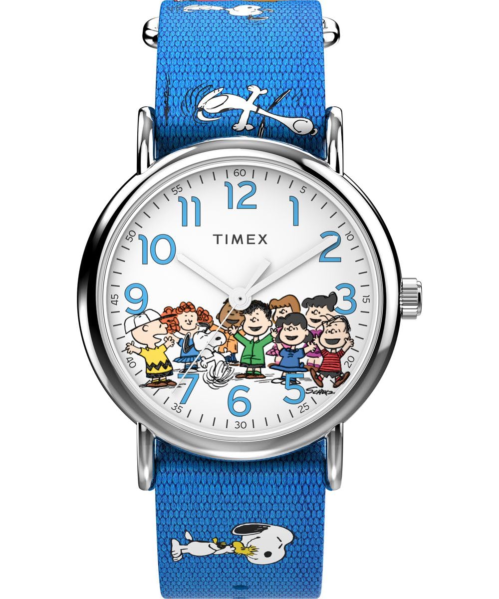 Timex Women's Peanuts 38 mm Watch - Blue Fabric Strap with White Dial and Silver-Tone Case TW2W19400