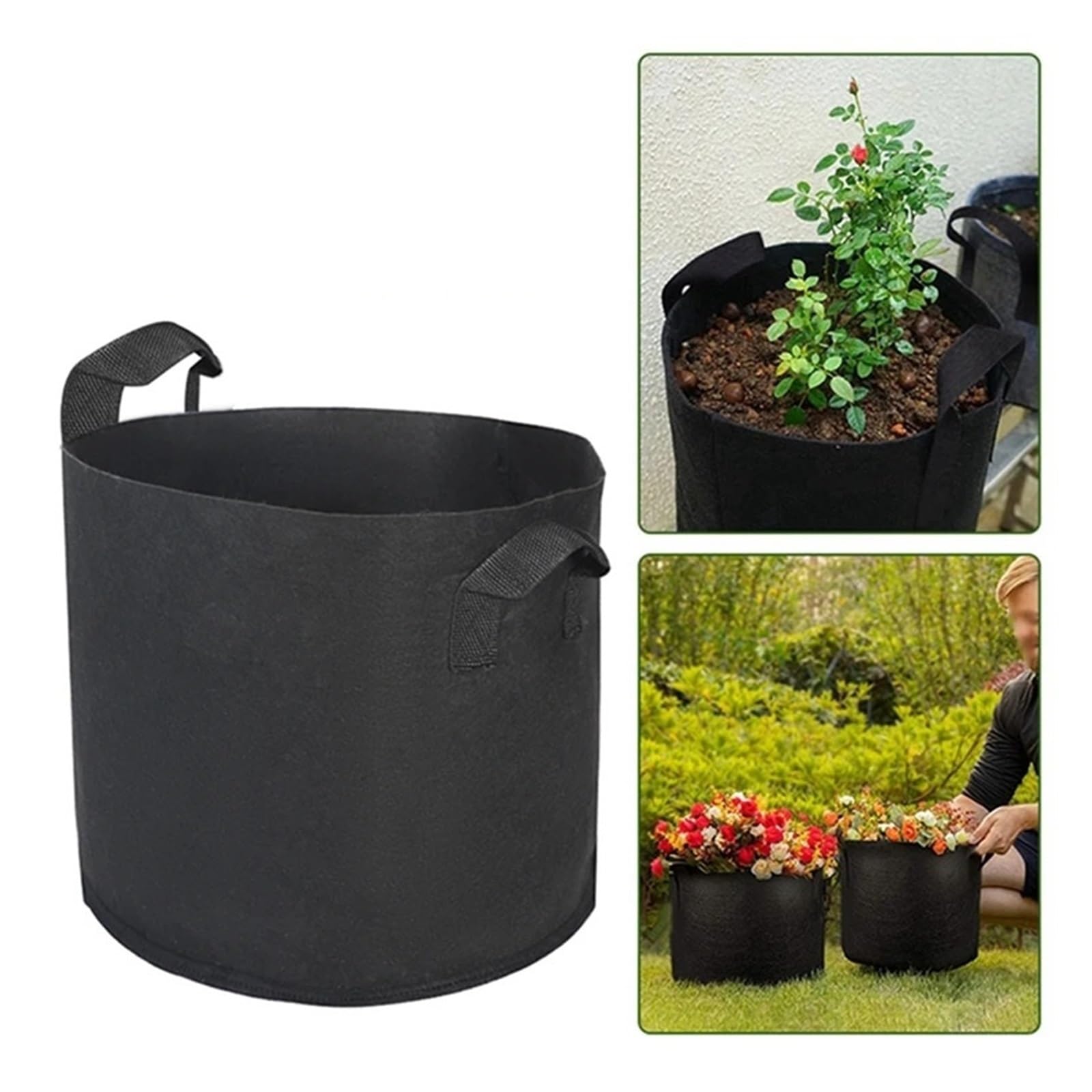 Generico 3 PZ 9 Formati Borse for Coltivazione in Tessuto Verdure/Fiori/Piante Vasi for Piante in Non Addensato con Manici Forniture da Giardino(25 Gallon 60x35cm)