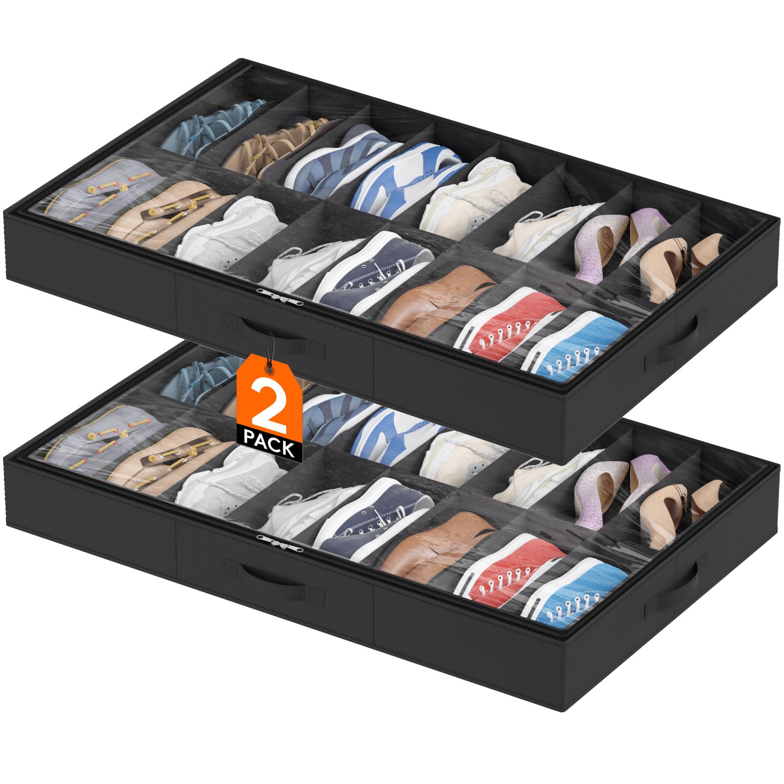 Lifewit Under Bed Shoe Storage Organizer, 2 Pack(16 Shoes Cells)