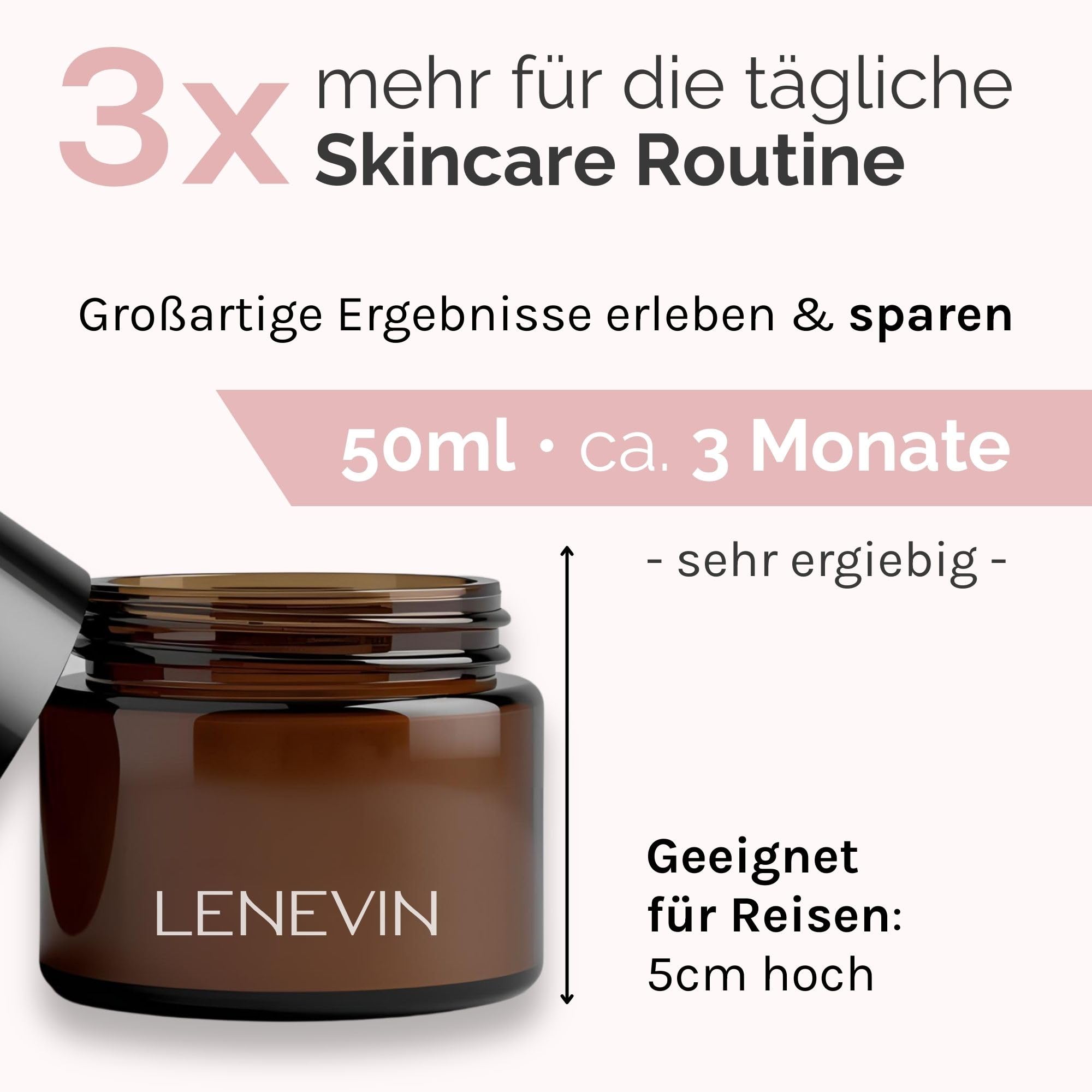 Jasmin Salbe für Augen - LENEVIN Augencreme gegen Falten und Augenringe entfernen - Testsieger F.A.Z. 2025 - Bio Aktiv Jasminsalbe - Frauen und Männer, 1% Vit. E - 0,1% Hyaluron, sensible, reife Haut