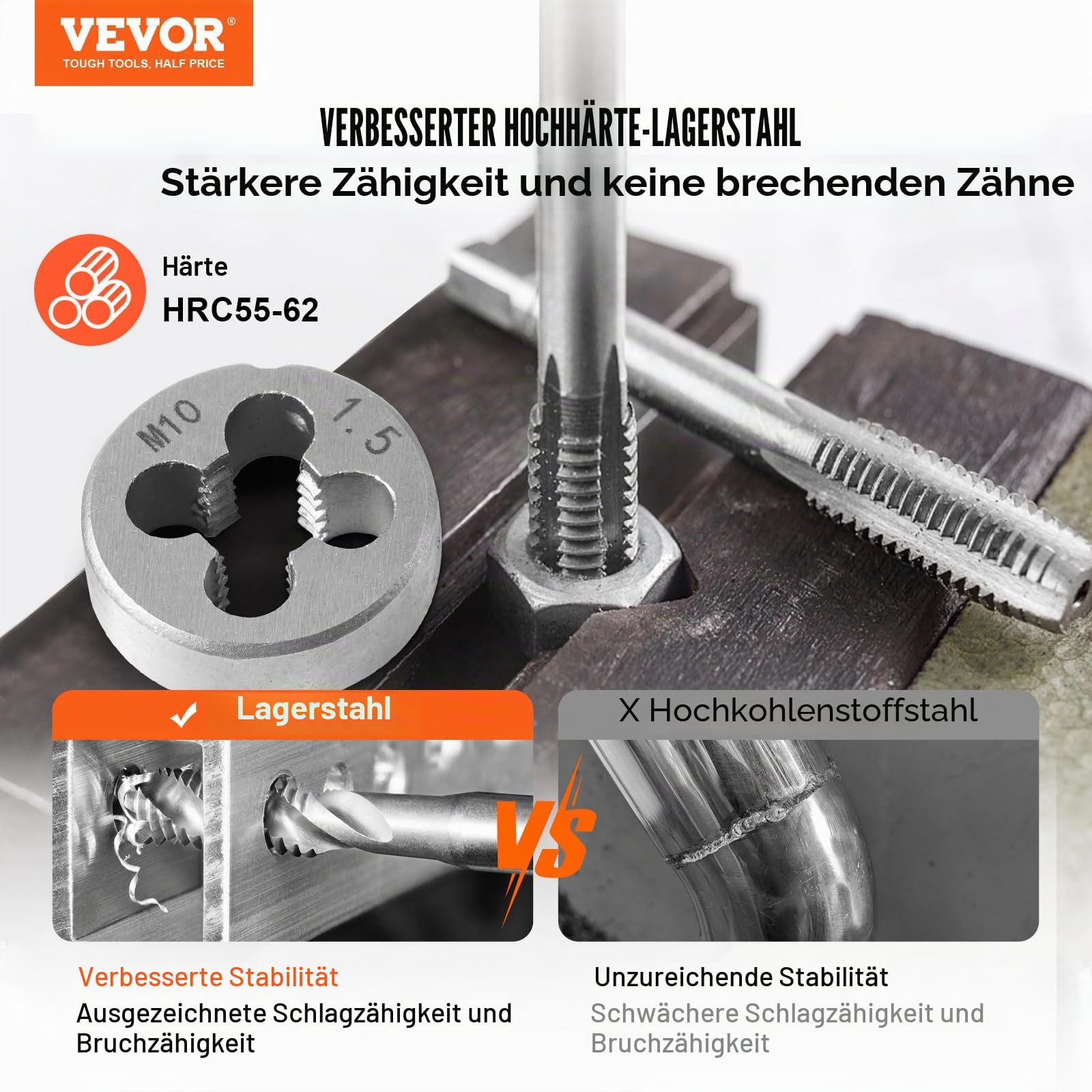 VEVOR Gewindeschneider Set Maschinengewindebohrer 110-teilig, Kernlochbohrer Gewindeschneidsatz Lagerstahl Maschinengewindeschneide inkl. 35 x Gewindebohrer, 35 x Stanzformen Tragkoffer Metrisch