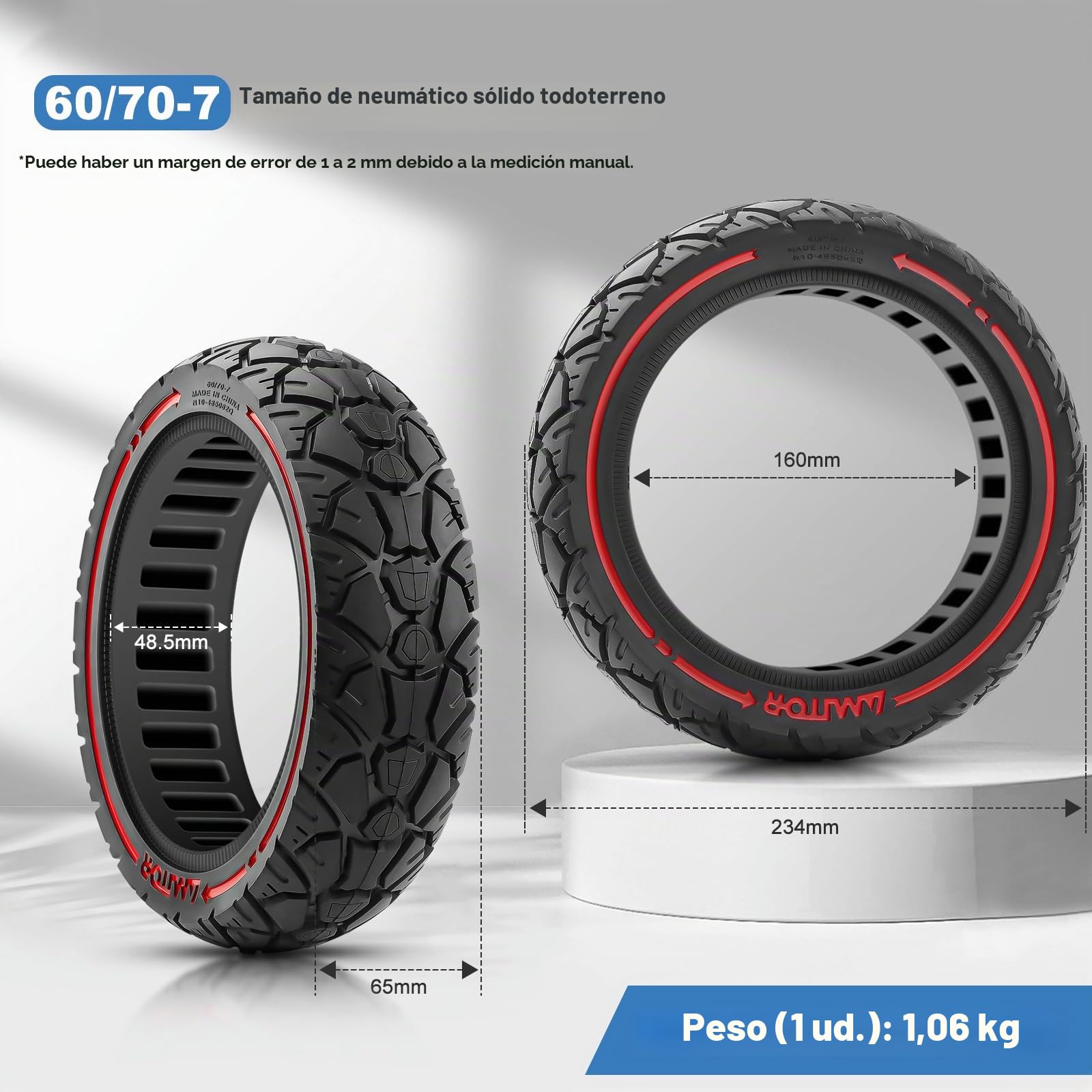 Ruedas Macizas para Xiaomi 4 Pro Patinete, Rueda Antipinchazos Patinete 60/70-7.0, Rueda Maciza 10 Pulgadas Antidesgaste, Neumáticos Macizo de Repuesto Patinete (Ranura 48.5), 1PCS