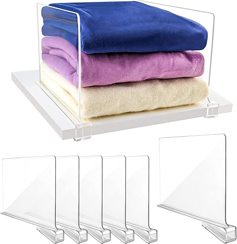 MOVNO Separadores de estantes para organización de armario, paquete de 6, separadores de estantes acrílicos, separadores de armario transparentes,