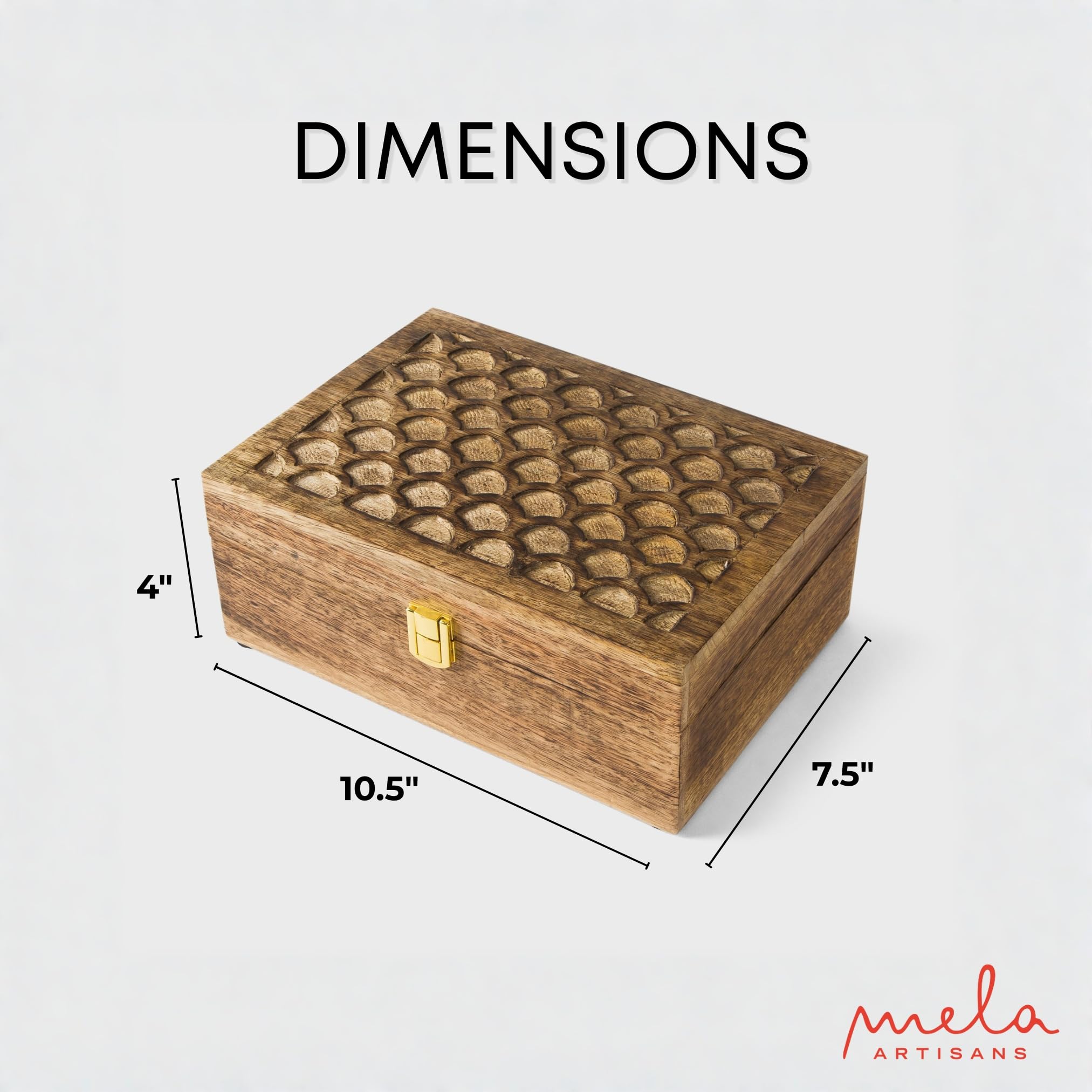 Mela Artisans Caja de recuerdos de madera con tapa con bisagras y pestillo, caja de almacenamiento decorativa grande con 6 particiones para fotos, joyas, manualidades, regalos hechos a mano, caja