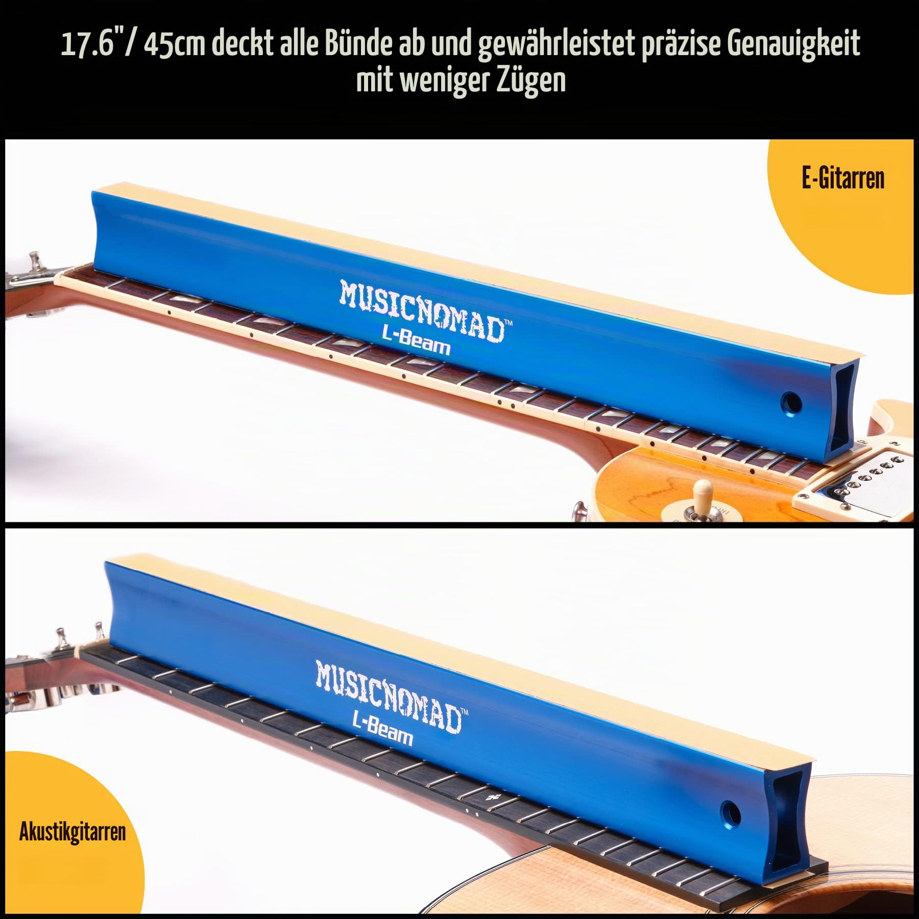 MusicNomad Fret Leveler (MN811) - Leveling (L-Beam) 17.6" (45 cm) for Acoustic and Electric Guitars