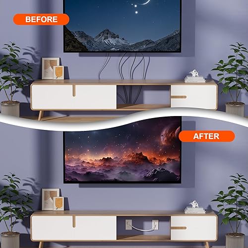 Miniatura 8 de Kit de organización de cables de pared, kit de pared para ocultar cables de TV con placa de pared de cepillo y cable de 9.8 pies, 2 salidas de CA,