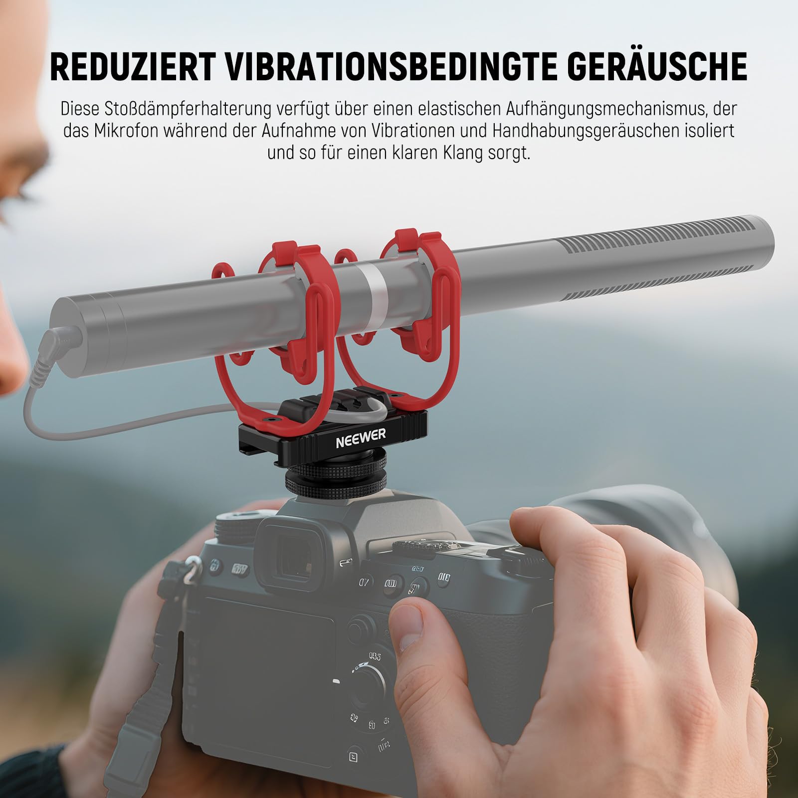 NEEWER Mikrofon Shock Mount mit Cold Shoe, 1/4Zoll Gewinde für Kamerakäfige Boom Arm Stangenständer Microphone Halterung kompatibel mit VM15 Rode NTG Serie Sennheiser MKE600 Audio Technica AT875R, MH1