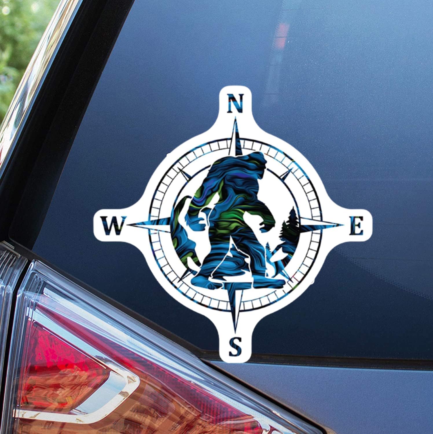 eDesign 2-Pack Sasquatch Bigfoot Compass Vinyl Sticker - 4 Inches - Bigfoot Decal for Car, Truck, SUV, Van, Window, Bumper, Wall, Laptop, Tablet, Cup, Tumbler and Any Smooth Surface