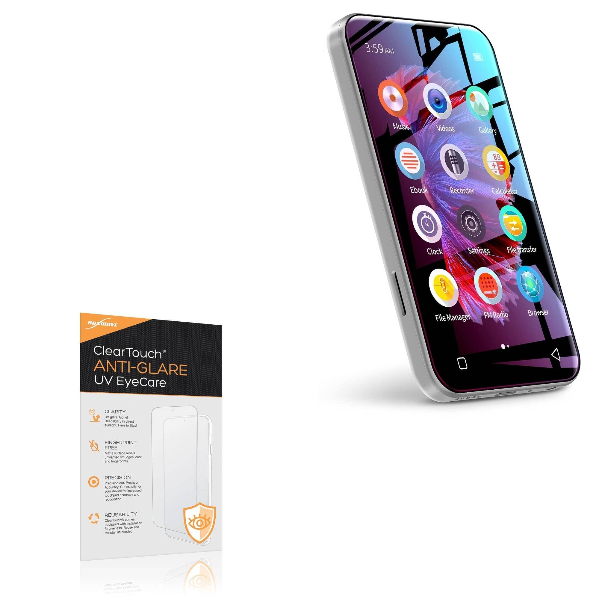 BoxWave Screen Protector Compatible With TIMMKOO Q5 MP3 Player With Bluetooth and WiFi - ClearTouch Anti-Glare Anti-UV EyeCare (2-Pack), Filters out Harmful Blue Light Reduce Fatigue