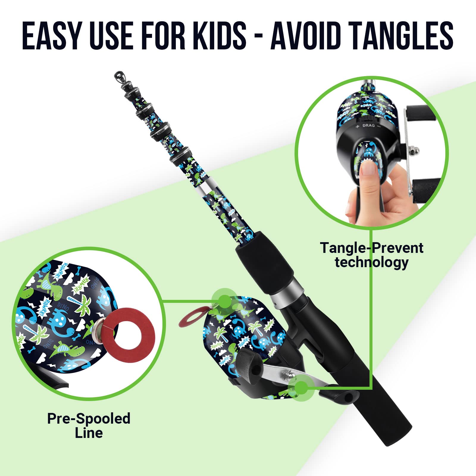 QudraKast Kids Fishing Pole, Portable Kids Fishing Rod and Reel Combo