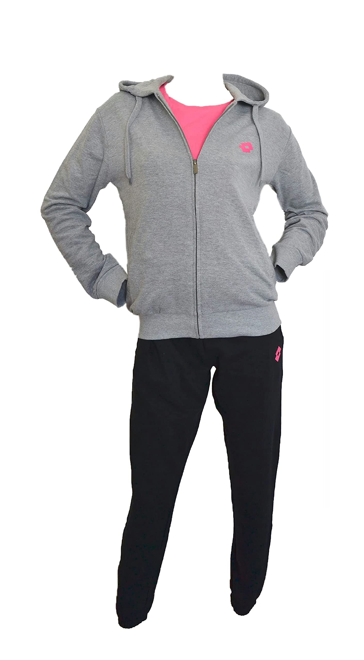 LOTTO Tuta Donna in Felpa Estiva - Tuta Donna Completa - Sportiva - Leggera Morbida per il tuo massimo comfort (8185 FELPA GRIGIA PANT. NERO, M)