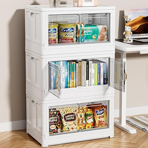 wookon Contenedor de almacenamiento plegable con tapa, 27 galones  108 cuartos de galón con puerta, almacenamiento de mantas, contenedores de