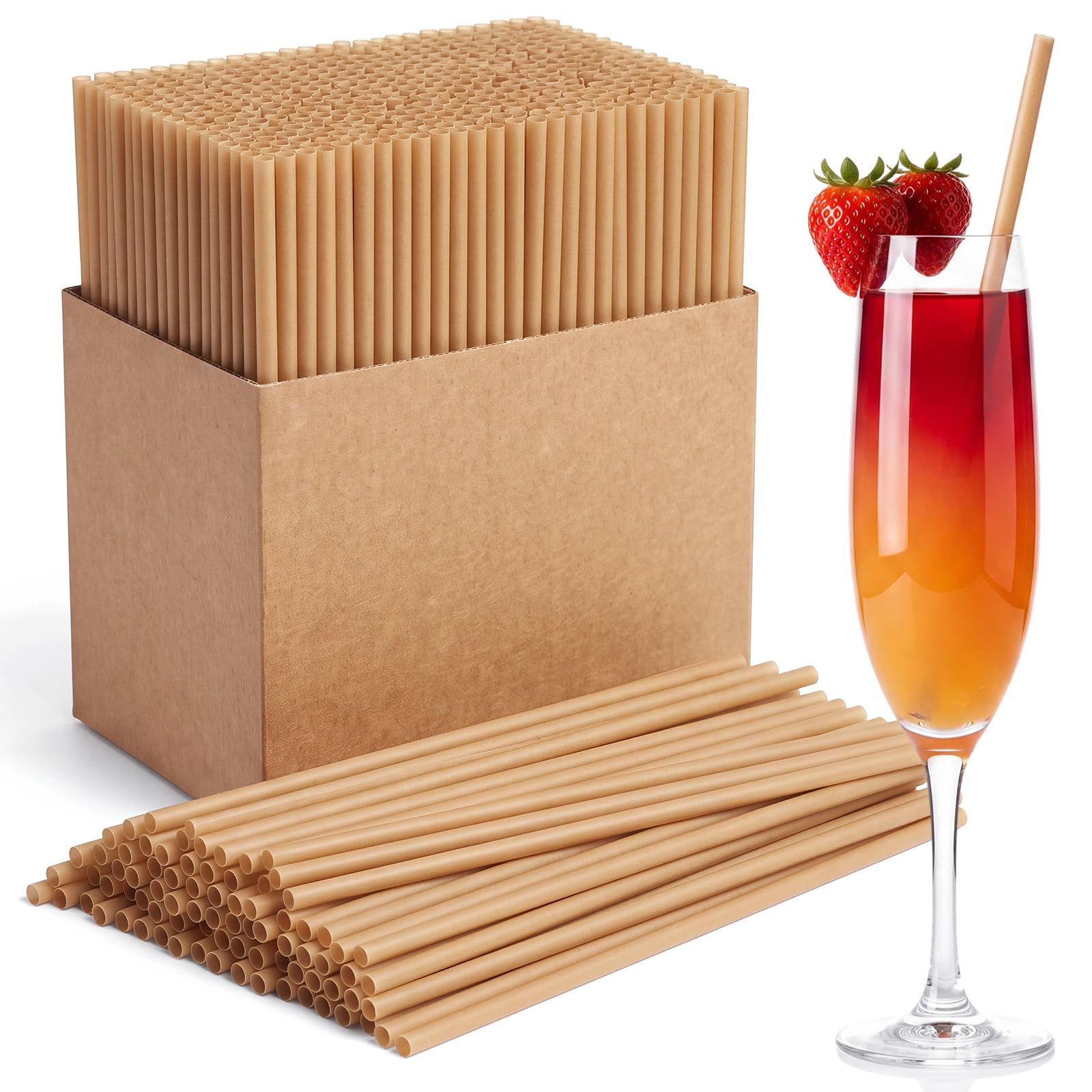 Potchen 500 Pcs 10 Inch Biodegradable Sugarcane Straws Bulk, Brown