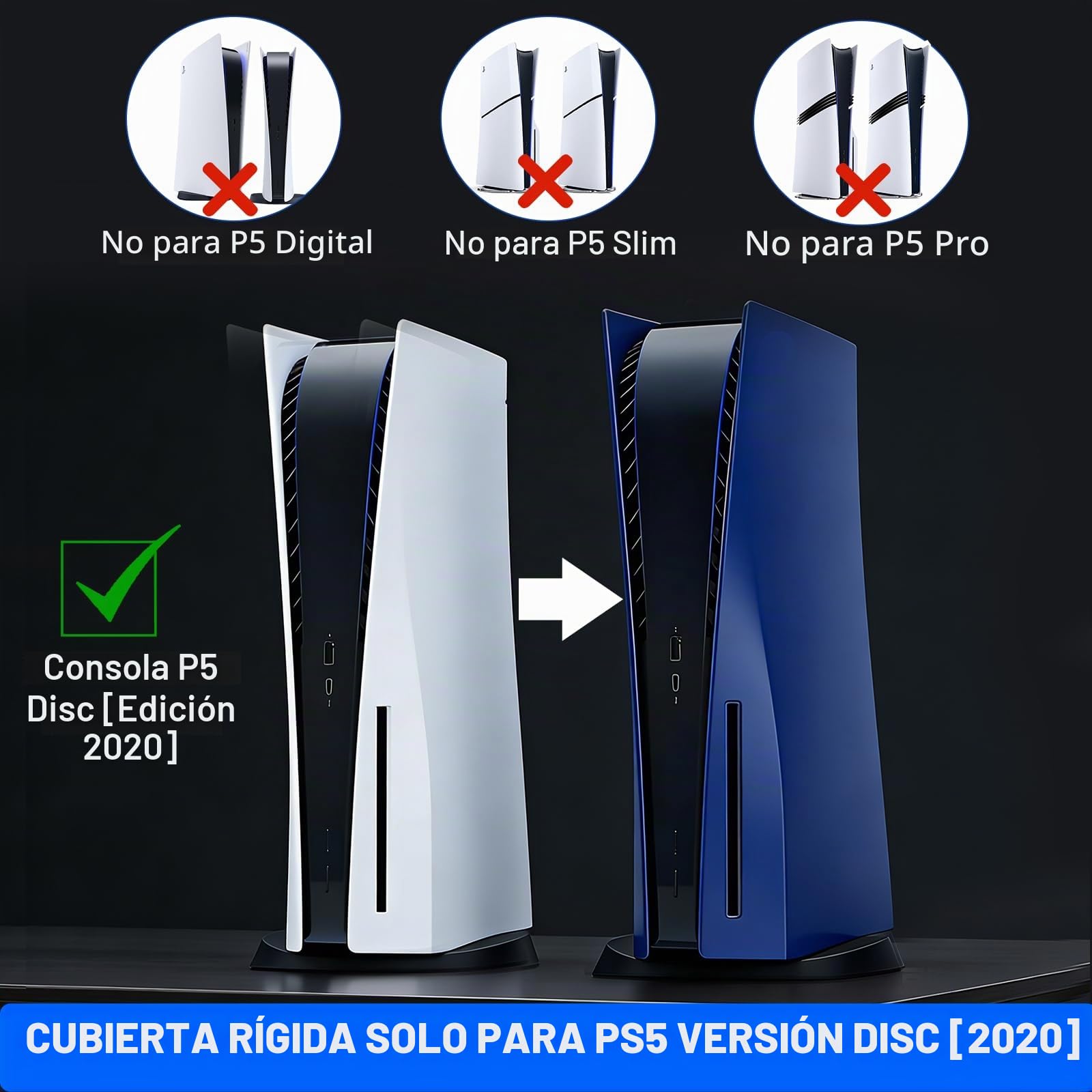 ArVin - Carcasa para consola PS5, placa de repuesto para PS5, antiarañazos, a prueba de polvo, accesorios para juegos de profesión para Sony Playstation 5 Console Disc Edition (azul)