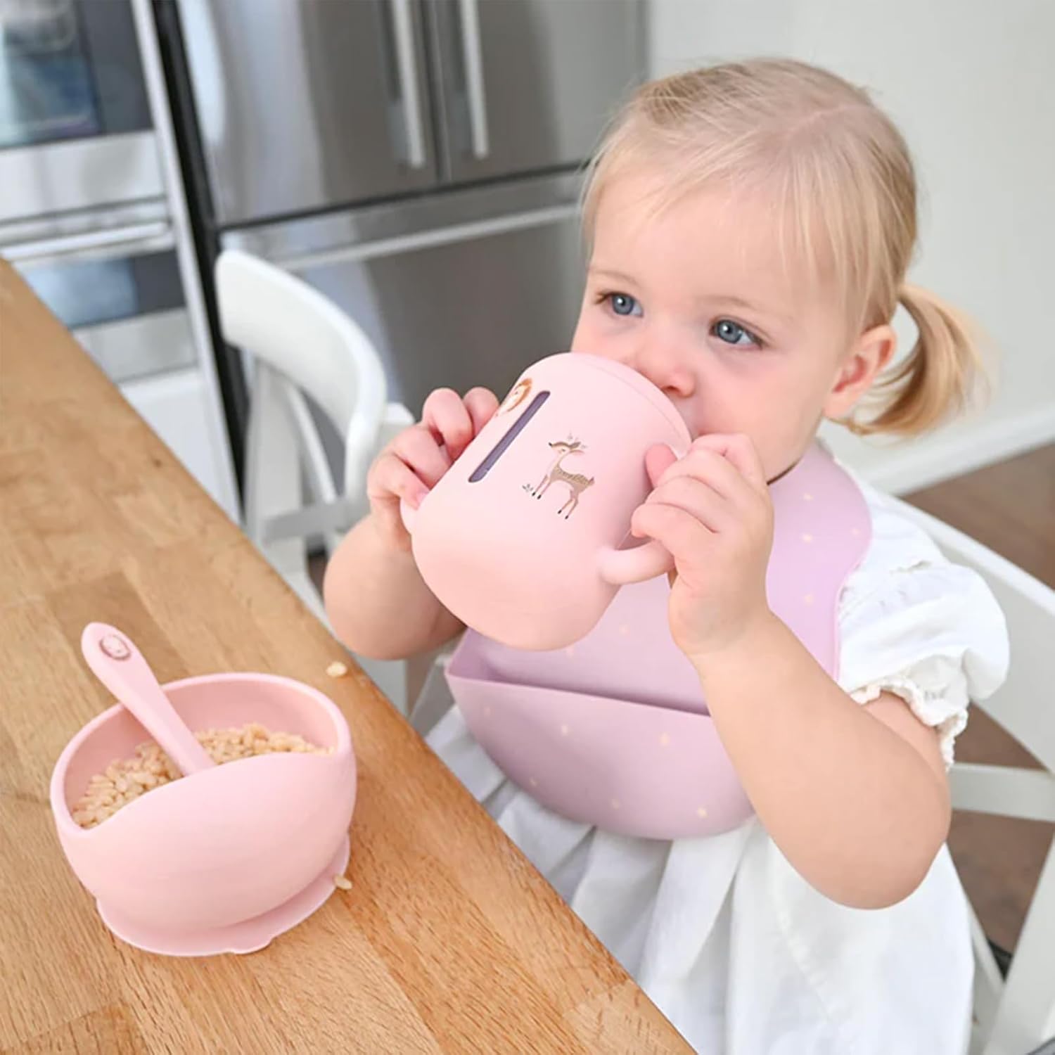 LITTEL RAWR Silicone Baby Sippy Cups for 6 months+, 3 Stages Training Cup Straw Cup for Infants Toddlers and Kid, Soft Spout and Handles Unbreakable Easy Grip 8.5oz/250ml (Beige) - Image 5