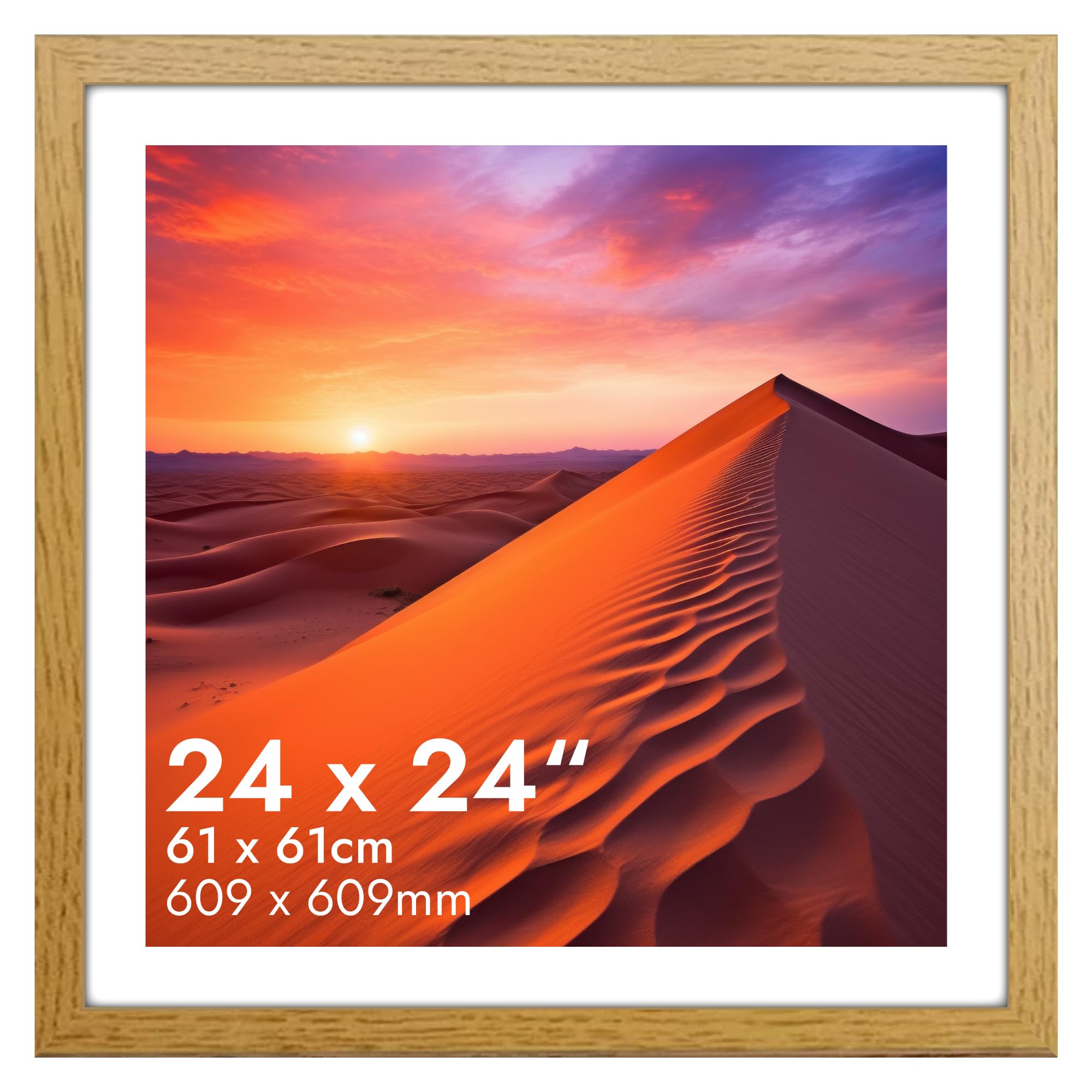 HNK Oak Square Picture Frames 24x24 Inches Engineered Wood and Plexiglass, 61x61cm Photo Frame Dual Orientation Landscape or Portrait, Square Frame Wall Hanging Display Photos, Posters
