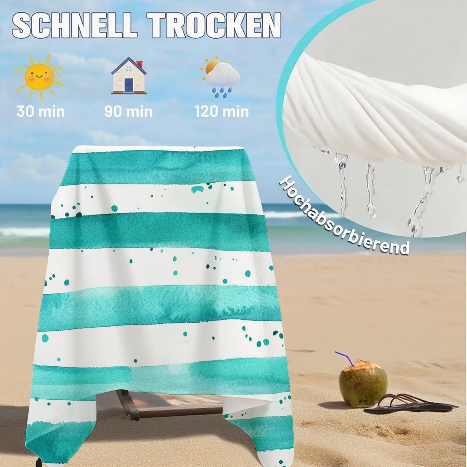 Serviette de Plage Microfibre Serviette Plage 100x150 cm 2 Pack Séchage Rapide, Anti-Sable, Absorbante Fonction Drap de Plage XXL pour Bain, Sport, Voyages, Sauna, Piscine, Yoga, avec Sac Bande Q-801