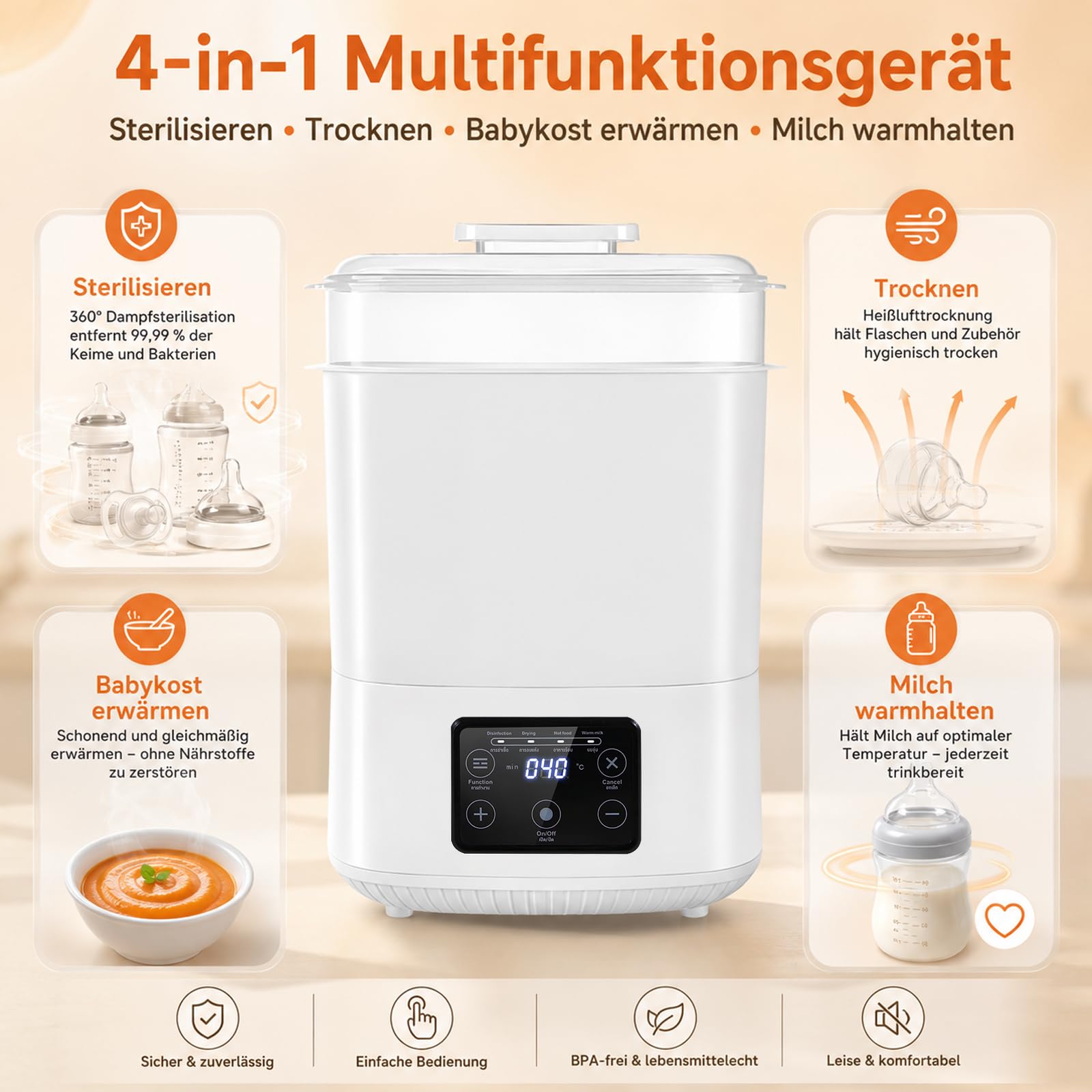 Sterilisator für Babyflaschen, flaschensterilisator baby, babyflaschen sterilisator und trockner, Automatische Abschaltung, für Babyartikel, Babyflaschen & Milchpumpen-Zubehör