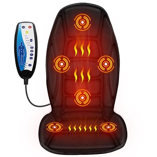 Full Back Massager with Heat, 5 Vibrating Modes & 2 Heat Levels, Back Massager Chair Pad, Electric Massage Seat Cushion, Seat Massage Pad, Ideal Gifts for Men Dad Mom Him Her (Black)