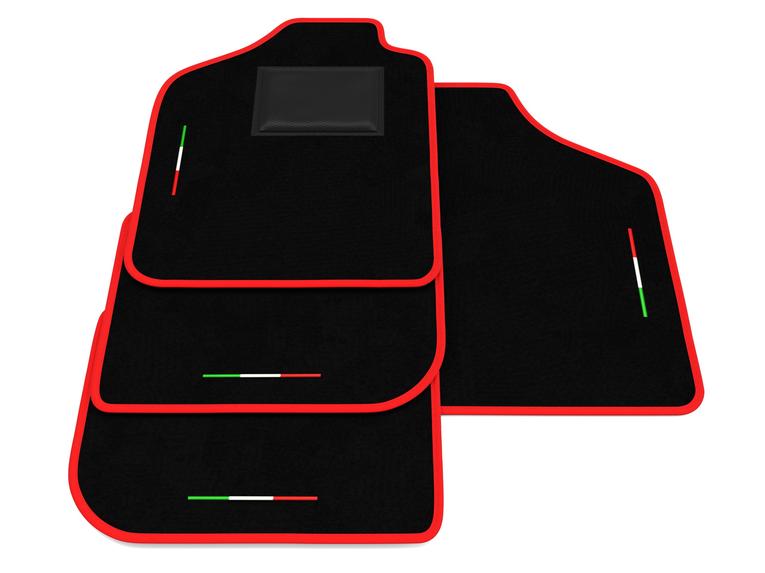 Tappetini compatibili con Fiat Uno 1983-1995, ricamo bandiera Italia, kit tappetini auto personalizzati, set tappeti in moquette, bordo rosso.
