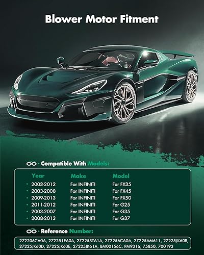 Miniatura 5 de SCITOO Motor de soplador de calentador con ventilador HVAC AC motor de soplador apto para Infiniti EX35 2008-2012 2003-2007 NISSAN 350Z 2011-2016
