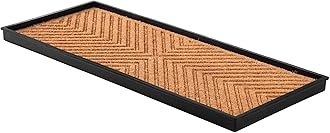 AMB0BT3F-017 Black Rubber Boot/Shoe Tray with Coir, Fits 3 Pair (34.5" Wide), Cross Embossed Insert