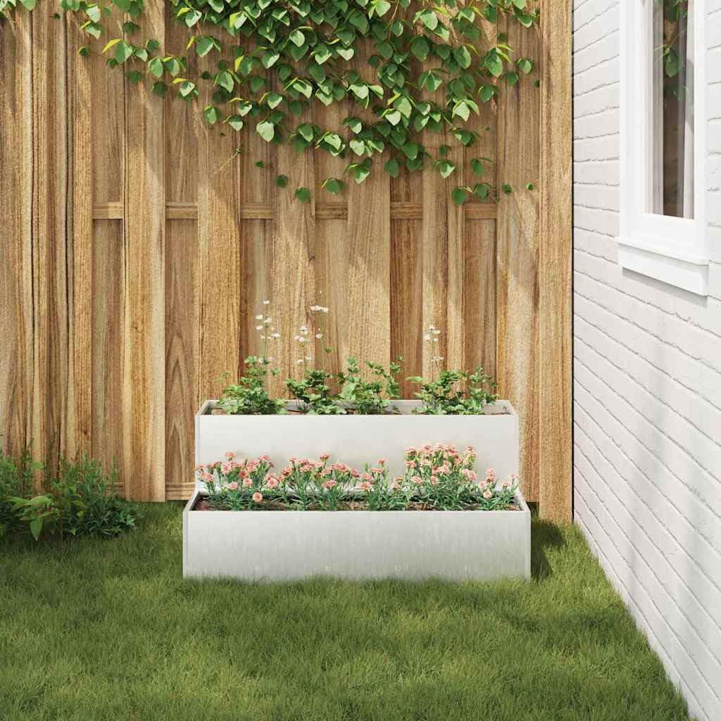 Maceta de metal para jardín, 100 x 60 x 45 cm, rectangular de acero inoxidable para jardín, terraza y patio, maceta robusta en plata con diseño moderno y fácil montaje