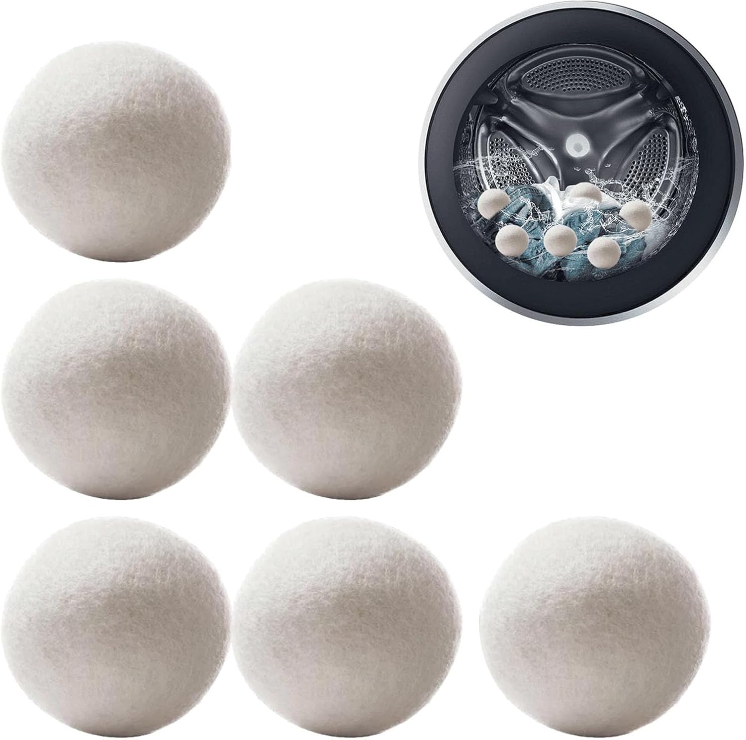 Balles de Séchage en Laine 100% Naturelle – Lot de 6 Boules Réutilisables pour Sèche-Linge, Réduction de Temps et Économie d'Énergie