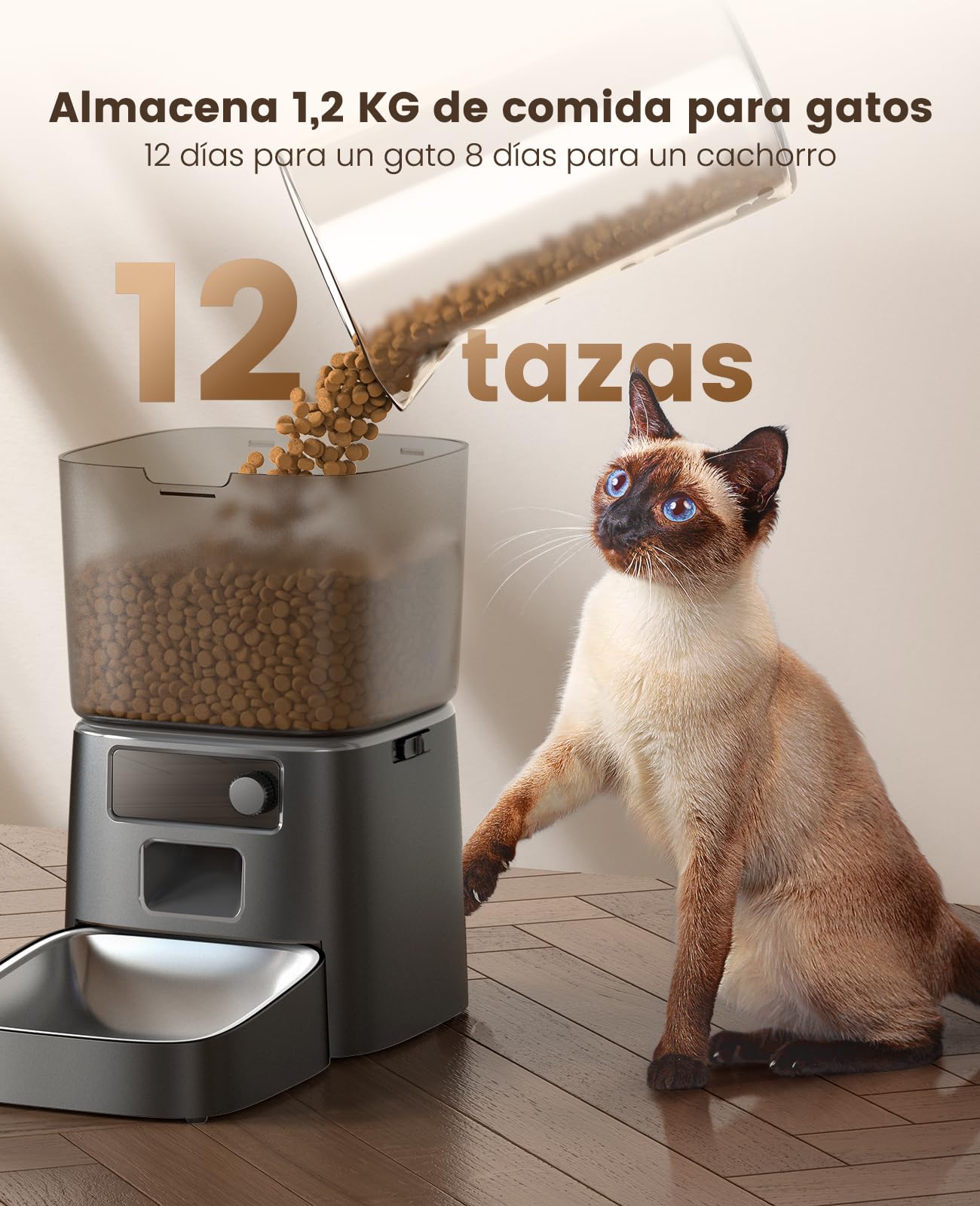 oneisall 3.5L Comedero automático para Gatos, Comedero Inteligente WiFi para Gatos, Control App, 1-10 Comidas al día, Dispensador de Comida para Gato/Perro, con Cuenco de Acero Inoxidable