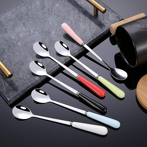 Miniatura 6 de 3 cucharas de mezcla para café, postre, helado, batido, cucharadita de acero inoxidable con mango de cerámica, cucharadas de café expreso, cucharas