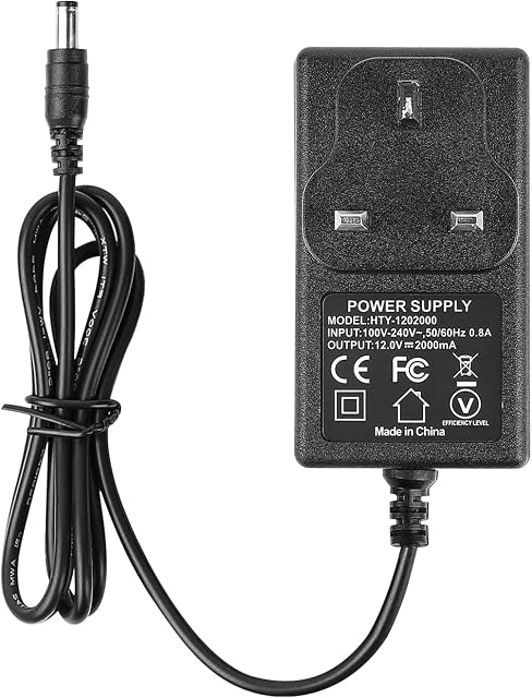 Power Adapter 12V 2A SUPERNIGHT Replacement Power Supply DC 12V 2A 5.5 * 2.1mm Charger Regulated Switching Transformer 5.5 * 2.1mm Plug for LED Strip Lights, Audio/Video, Router ect.