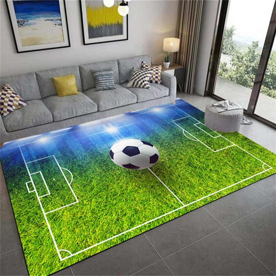 Tapis lavable en machine motif football pour créer un salon dynamique et ludique