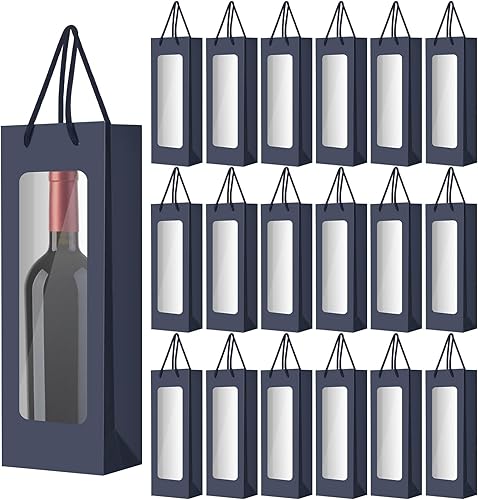 Miniatura 4 de Geelin 50 bolsas de regalo de vino con ventana de 4.9 x 3.6 x 14.2 pulgadas, bolsas de papel kraft para vino con ventanas, bolsa de papel kraft para