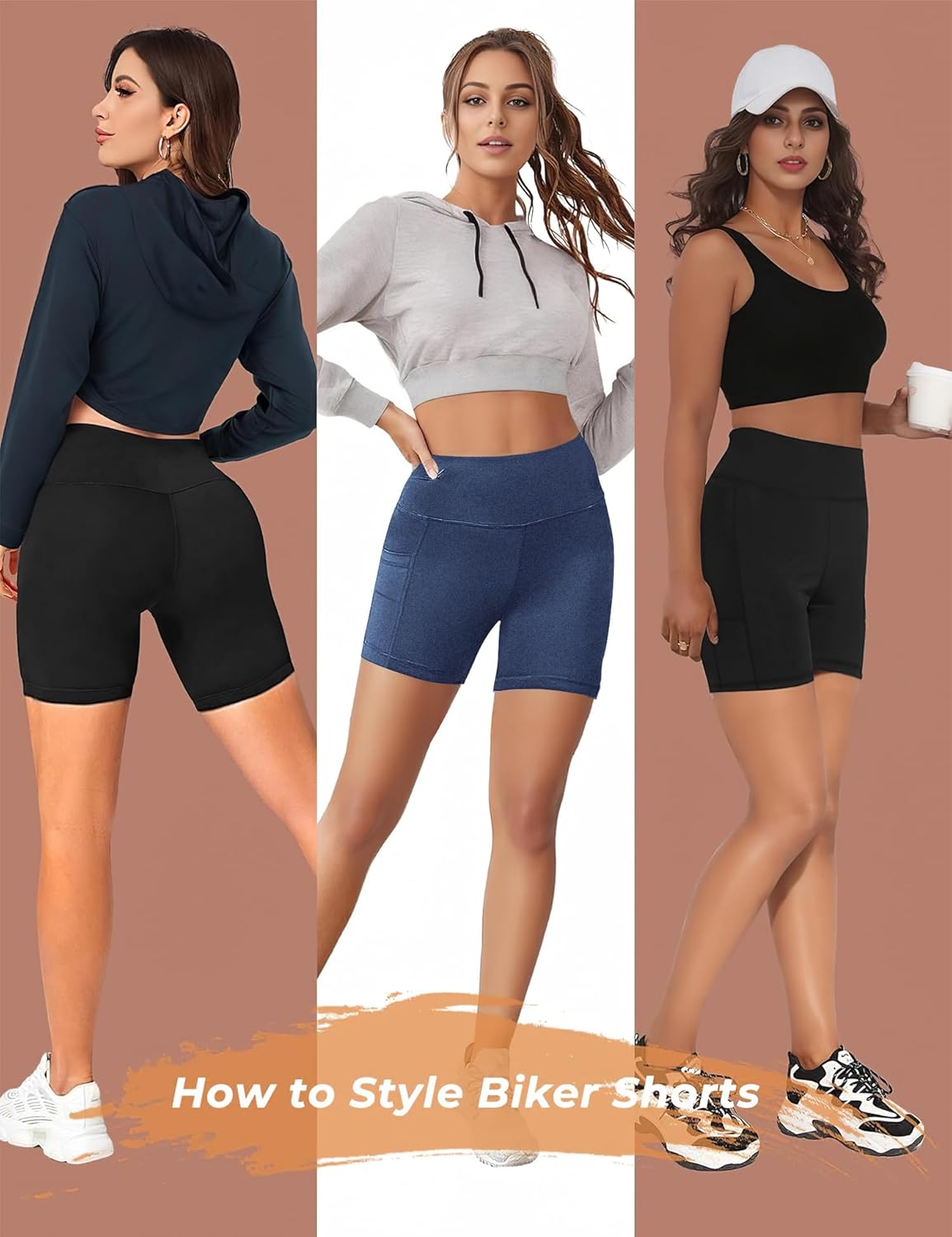 Womens 5" Biker Shorts with Pockets High Waisted Tummy Control Yoga Workout Gym Stretchy Spandex Shorts Leggings Compression Athletic Run Bicycle Cycling Volleyball Exercise Dance Bike Shorts Tights - Image 5