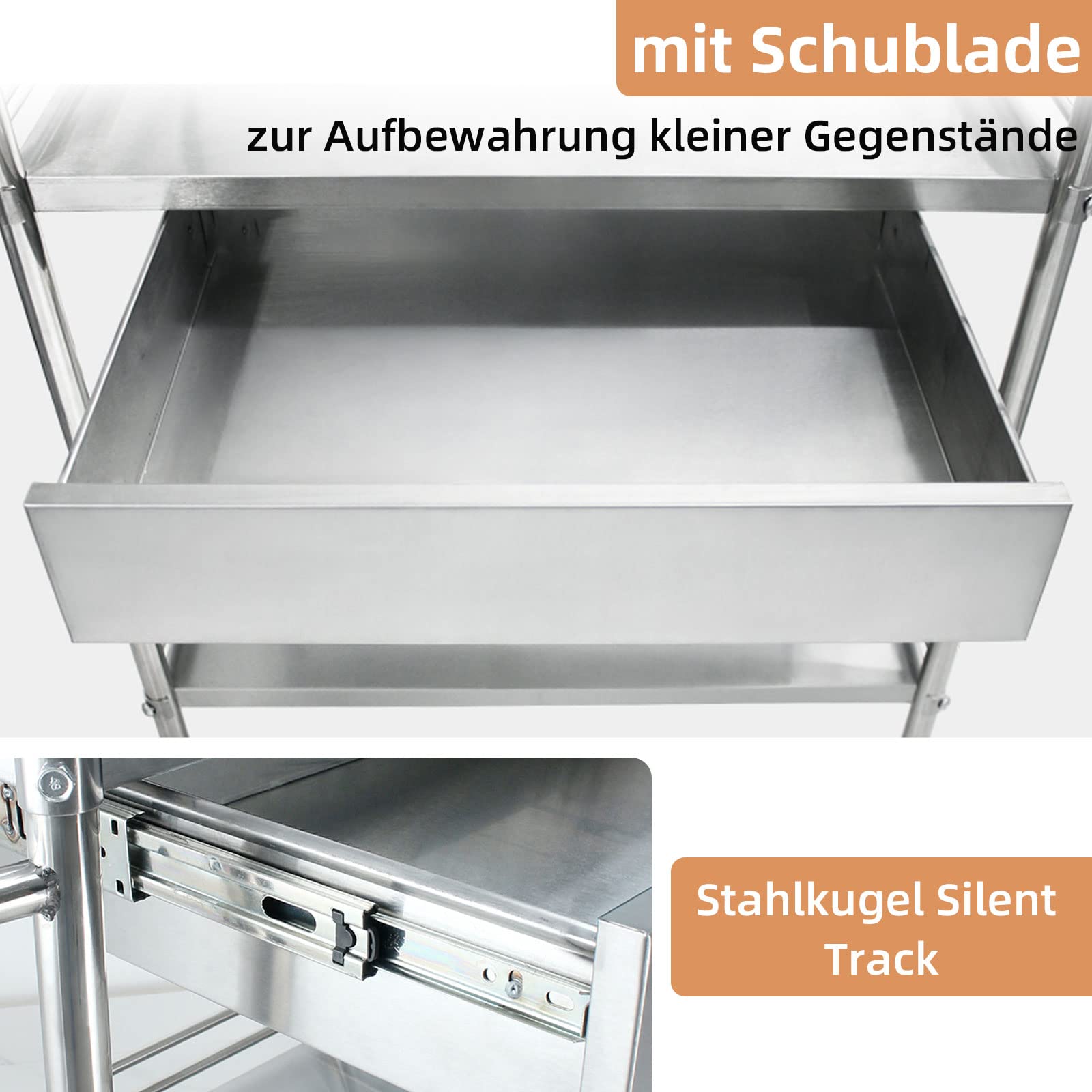 Edelhl - Carrito de servicio de 2 estantes con ruedas lisas con cerradura, capacidad de 150 kg, 81 x 50 x 91 cm, perfecto para restaurantes y uso doméstico, carrito utilitario versátil