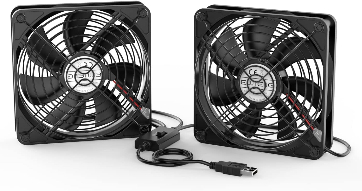 Dual 120mm USB Fan with 3 Speeds 5V Ventilator Fan Portable Cooling Fan Rechargeable Compatible for Laptop Receiver DVR Playstation Xbox Desk Computer Cabinet Cooling