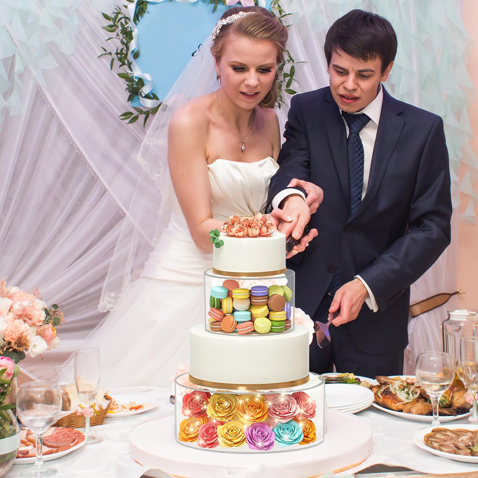 Alzata per Torta, 3 Pezzi Espositori per Torta in Acrilico Alzata per tortas Trasparente con luci LED Riempibile Alzatina per Dolci per Compleanni alzata Rotonda Cupcake per Feste
