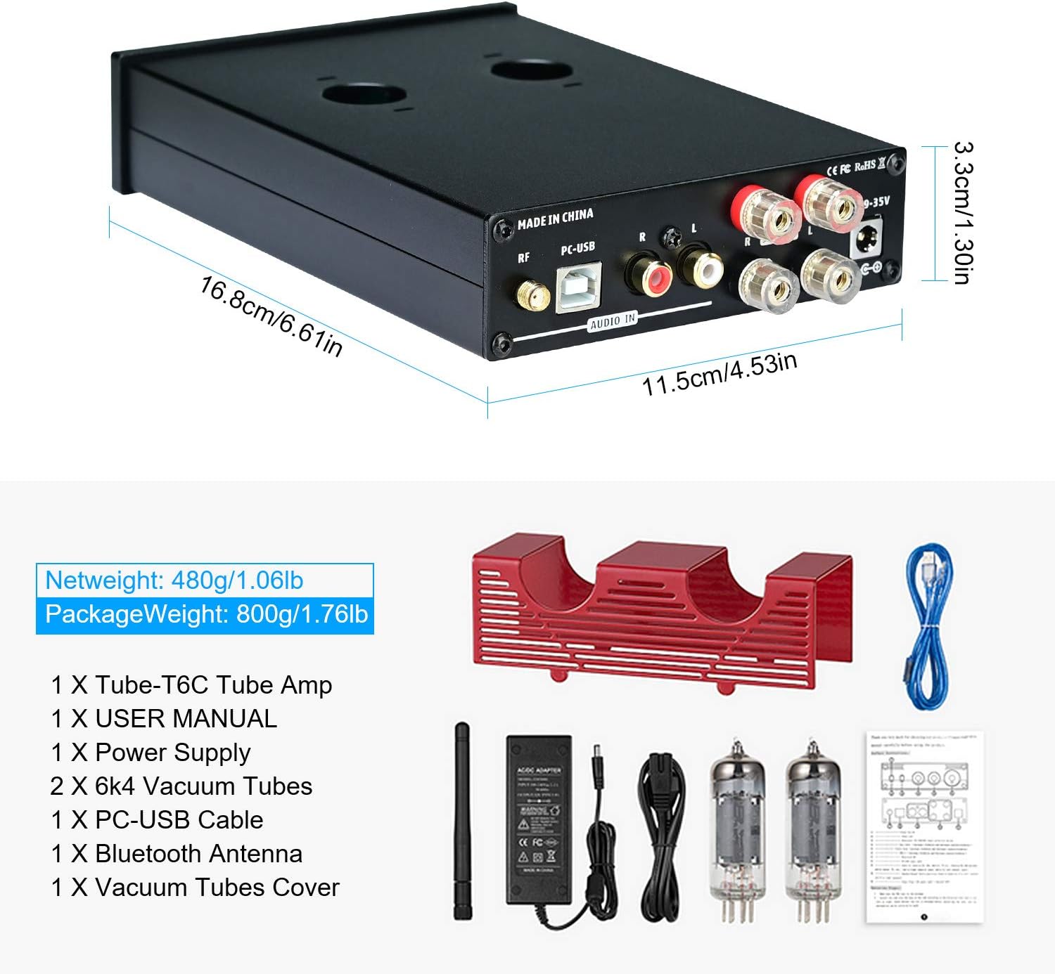 Bеѕt Rеvіеw SUCA AUDIO Bluetooth 5.0 Stereo Audio Receiver Amplifier 160W 2 Channel TDA7498E Bluetooth Receiver 6K4 Vacuum Tubes Amplifier Home Audio with Bass and Treble Control (with Power Supply)