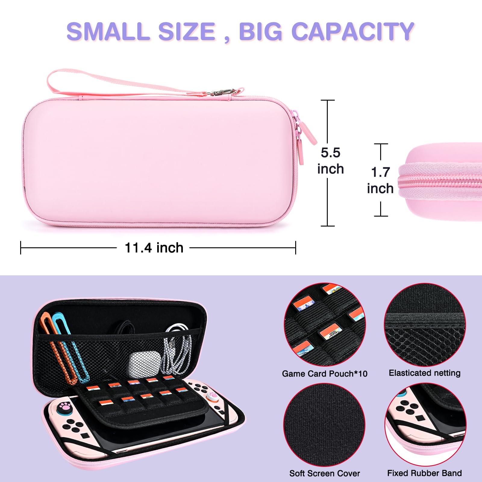 DLseego Custodia da Trasporto Solo per Switch 2, Custodia da Viaggio con Guscio Protettivo Robusto, 4PCS Grip Cover e 1PC Lovely Flower Charm,Rosa
