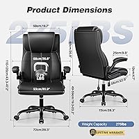Vista 3 de Silla de Oficina Ergonómica - Silla de Escritorio para Computadora, Sillas Ejecutivas de Cuero con Respaldo Alto, Soporte Lumbar Ajustable y Brazos