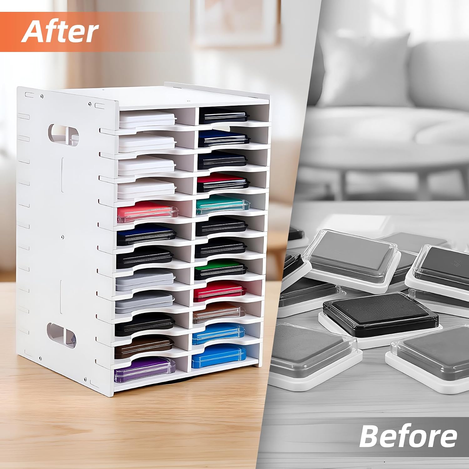 Dmnnlp 48 Slots Ink Pad Storage Organizer Rack, Rotating Stamp Pad Holder for Desktop, Cabinet, Craft Rooms (White)
