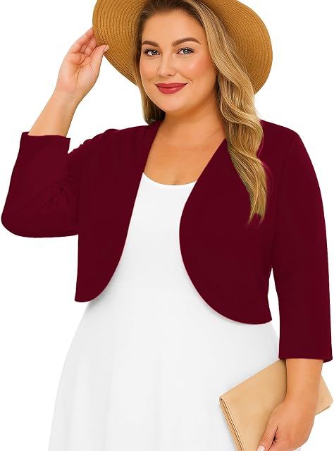 AusLook Plus Femmes 3/4 Sleeve Cardigan Shrug pour la robe ouvert devant léger Casual mode taillée haut de manteau de sweat 1-5X