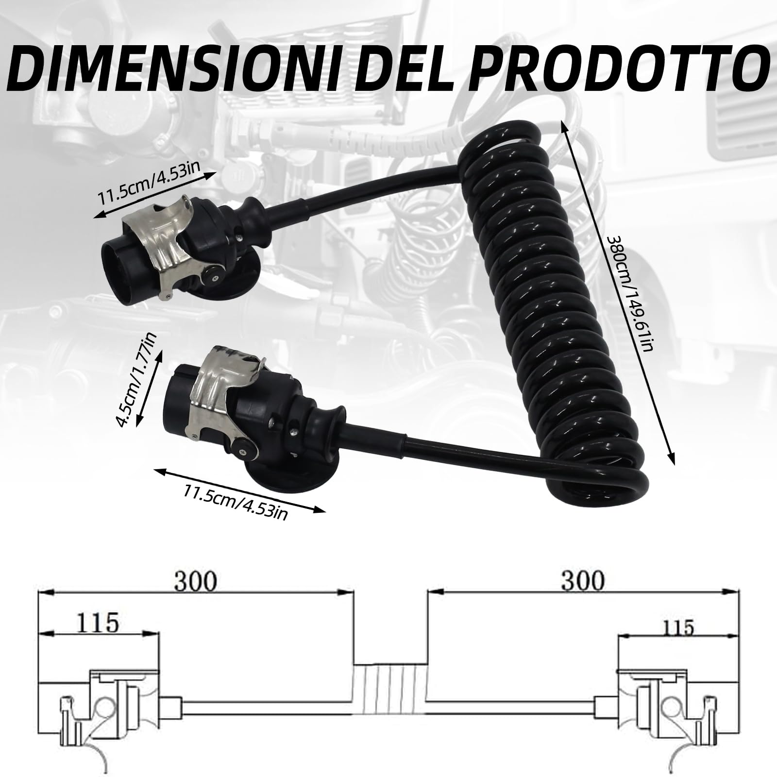 Avvolgicavo da 24 V, 15 poli, 3,8 m, per rimorchi camion pesanti, veicoli commerciali, semirimorchi, cavo adattatore specifico a 15 poli