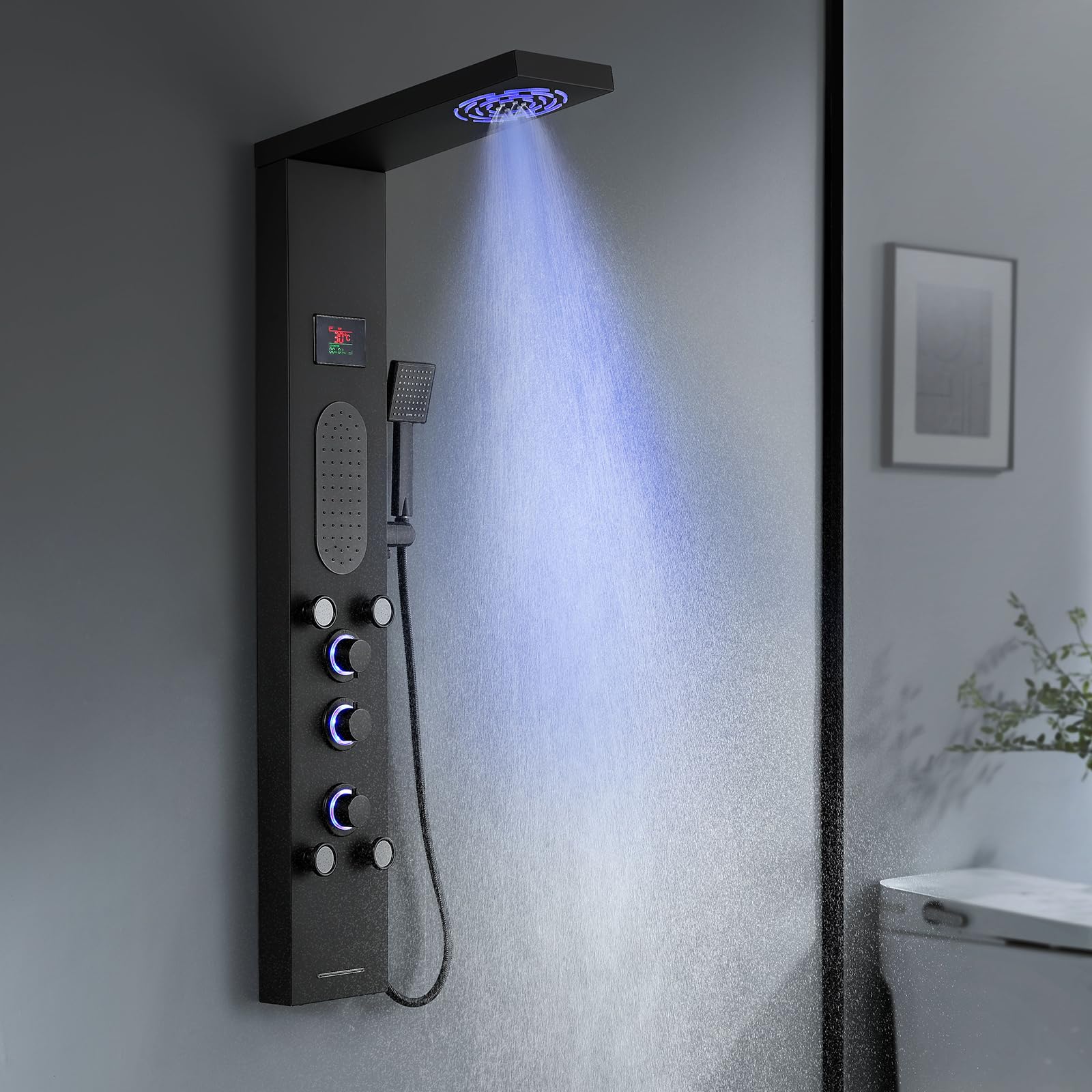 Panneau de douche anti-brûlure avec indicateur LED et 6 jets de massage