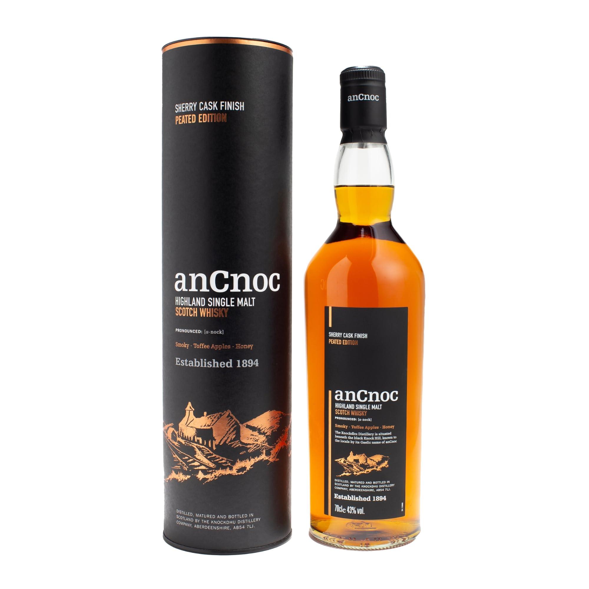An Cnoc Sherry Cask Finish, Peated Edition, Single Malt Whisky, 43