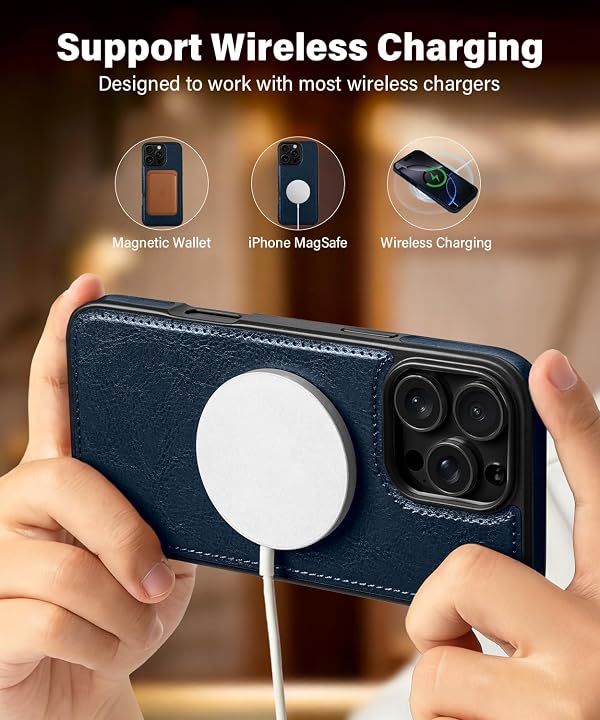 CASEKULT for iPhone 16 Pro Max Leather Wallet Case Compatible with MagSafe,Retro Leather Flip Case with Kickstand and Card Slots Magnetic Phone case for iPhone 16 Pro Max,Blue by CASEKULT - Used condition - Image 3