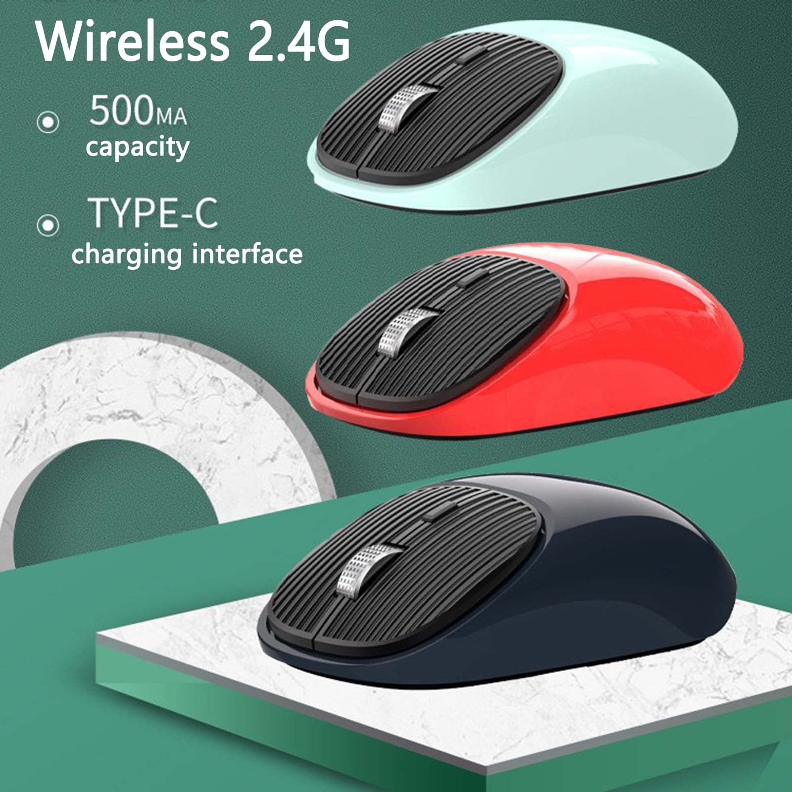 JUSHZ Bezprzewodowa mysz komputerowa do laptopa USB do gier ładowalna ergonomiczna mysz wskazująca urządzenie fotoelektryczny typ c 2,4 G przycisk wyciszenia Plug and Play (106,5 x 62,4 x 33,6 mm, czerwona)