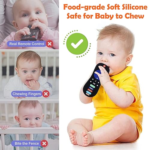 Miniatura 6 de Juguetes mordedores de silicona para bebés, juguetes de dentición con forma de control remoto para bebés de 6 a 12 meses, mordedores molares suaves