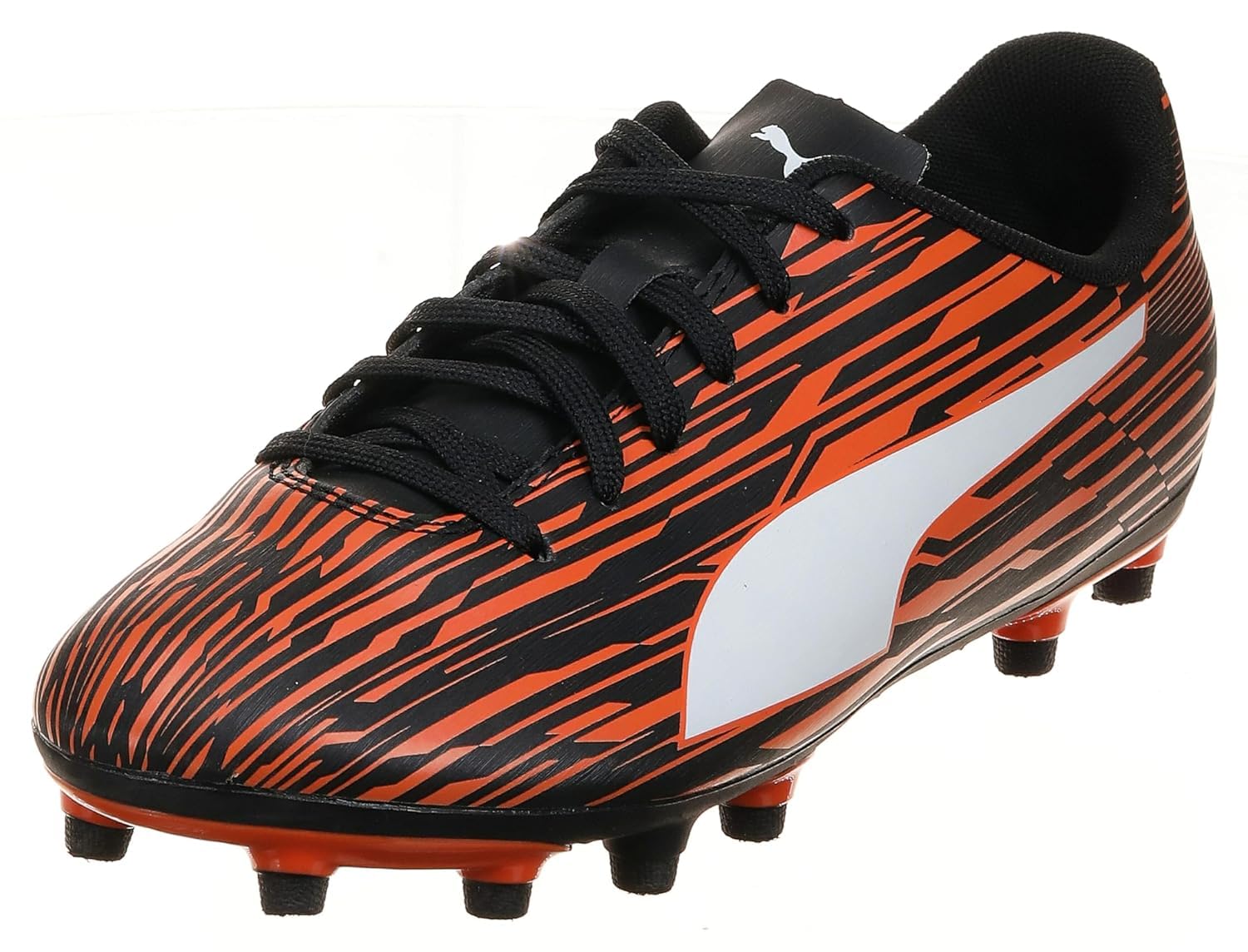 PUMA Men's RAPIDO III FIRM GROUND/ARTIFICIAL GROUND Soccer Cleat, Puma Black-Puma White-Dragon Fire, 10.5