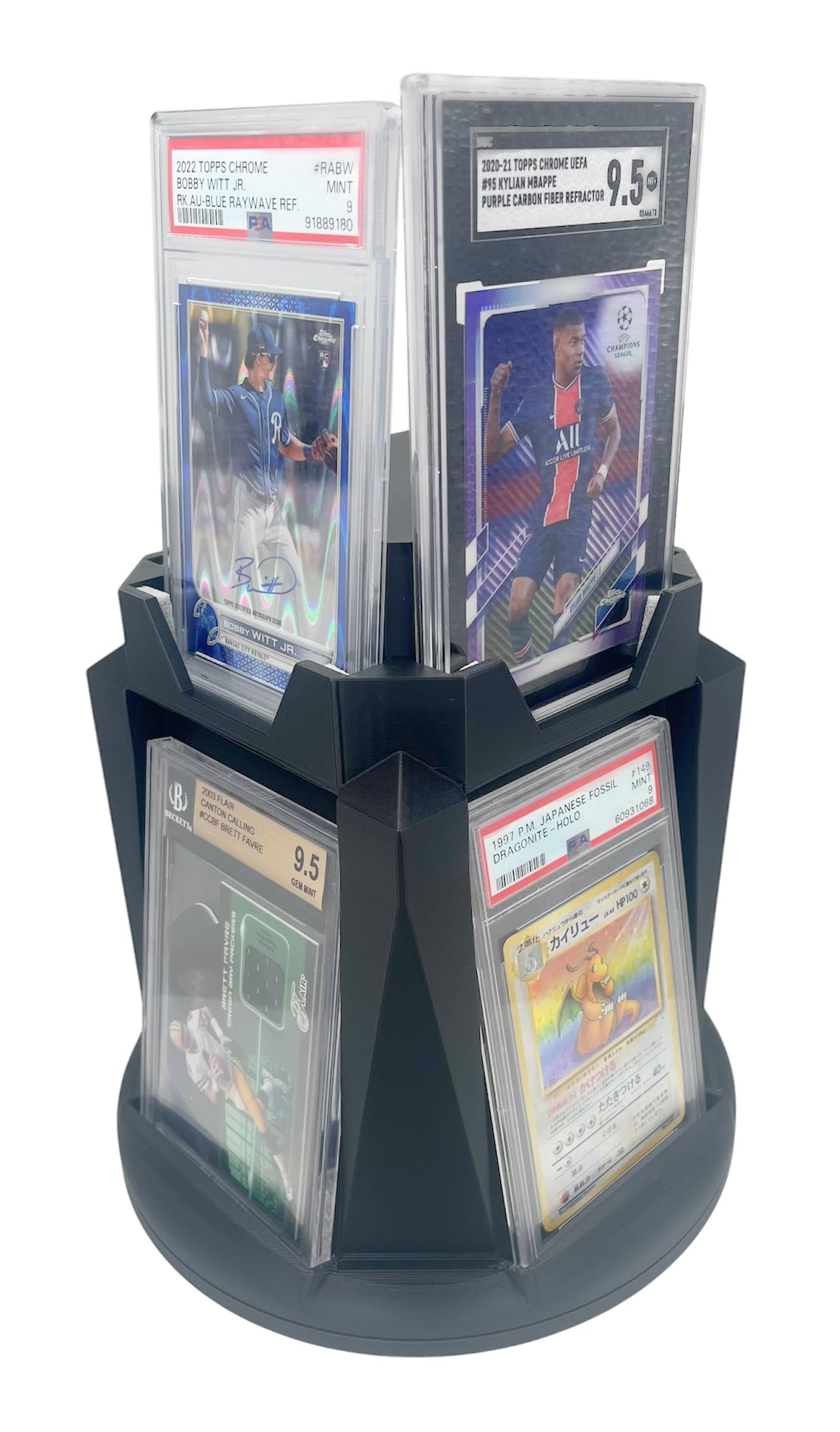 Fist Bump Cards Rotating Card Display Stand | 4-Sided Trading Card Holder | Holds 8 Slabs from All Card Grading Companies | Black